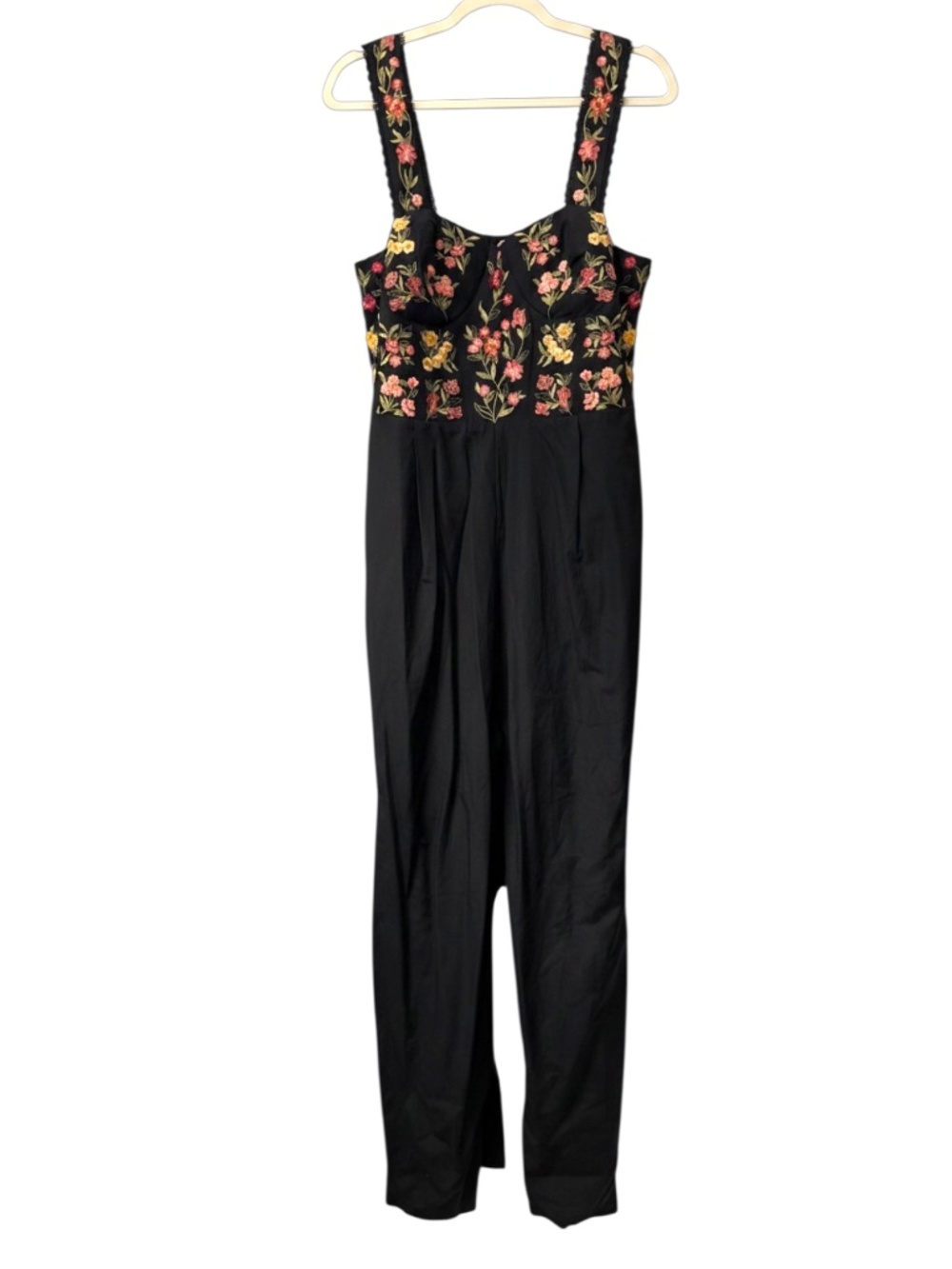 NWOT Anthropologie Ranna Gill Black Floral Embroidered Wide Leg Jumpsuit Size L - Picture 2 of 2